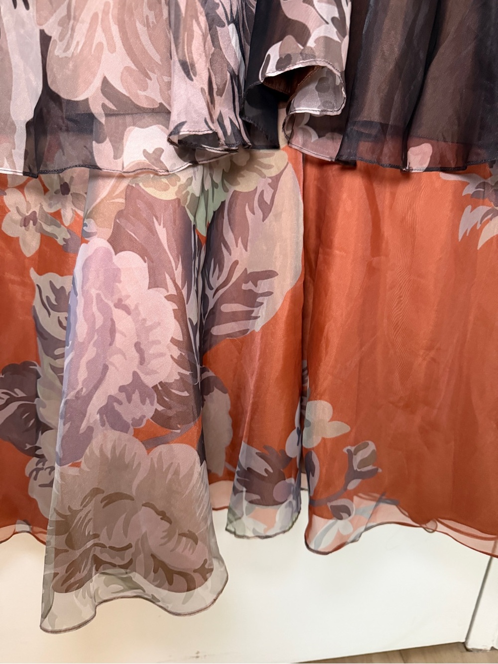 Tiered Strapless Floral Maxi Dress in Rust and Brown - Picture 4 of 11